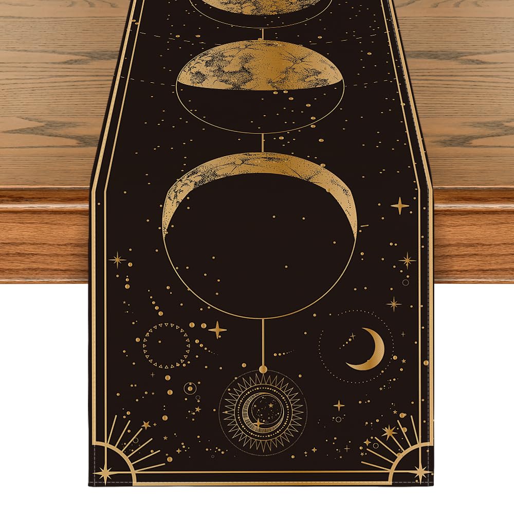 Artoid Mode Astrology Moon Magic Art Table Runner Seasonal Mystical Gothic Kitchen Dining Table Decoration for Home Party Decor 13x72 Inch