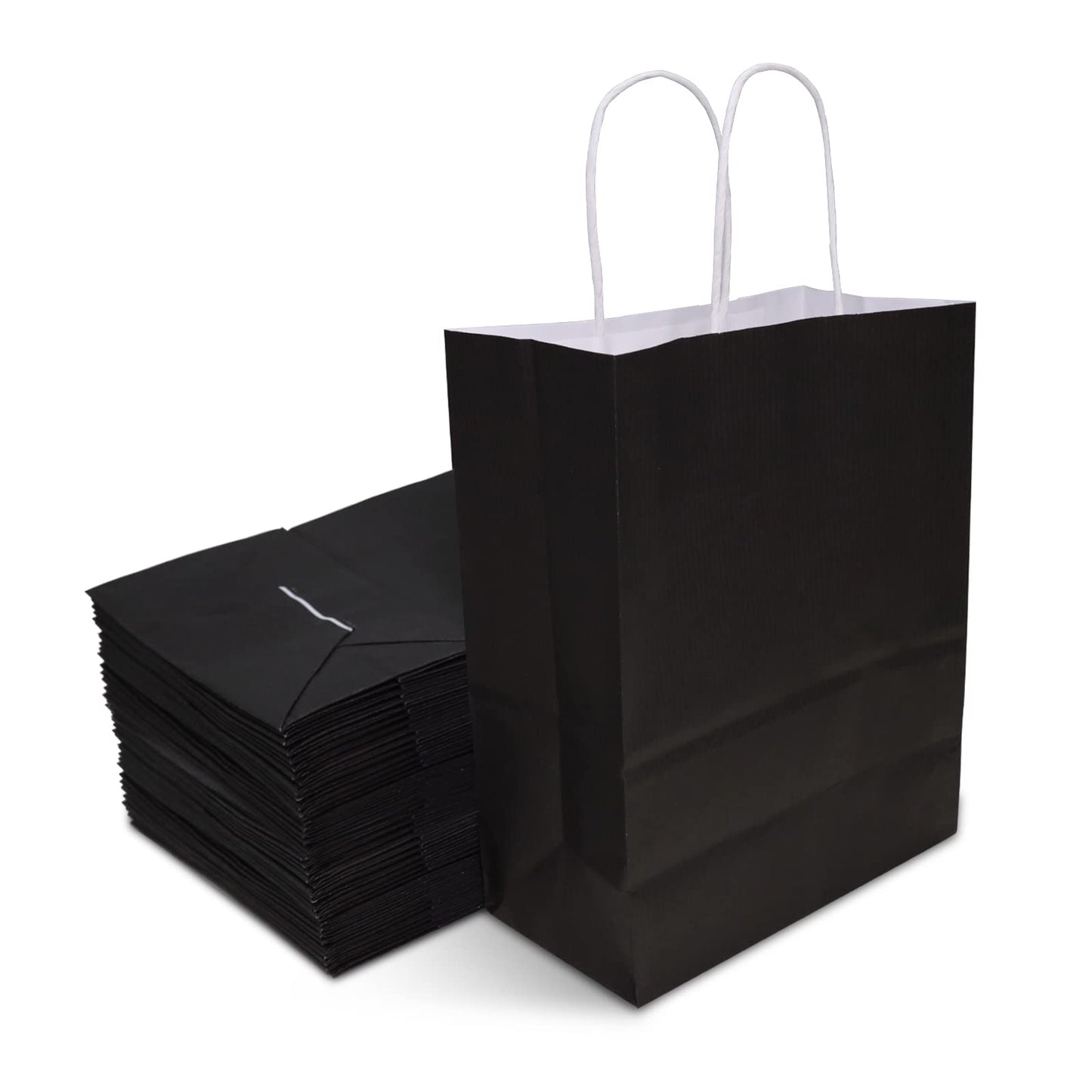 Classic Black Kraft Paper Gift Bags with Handles - 100 ct