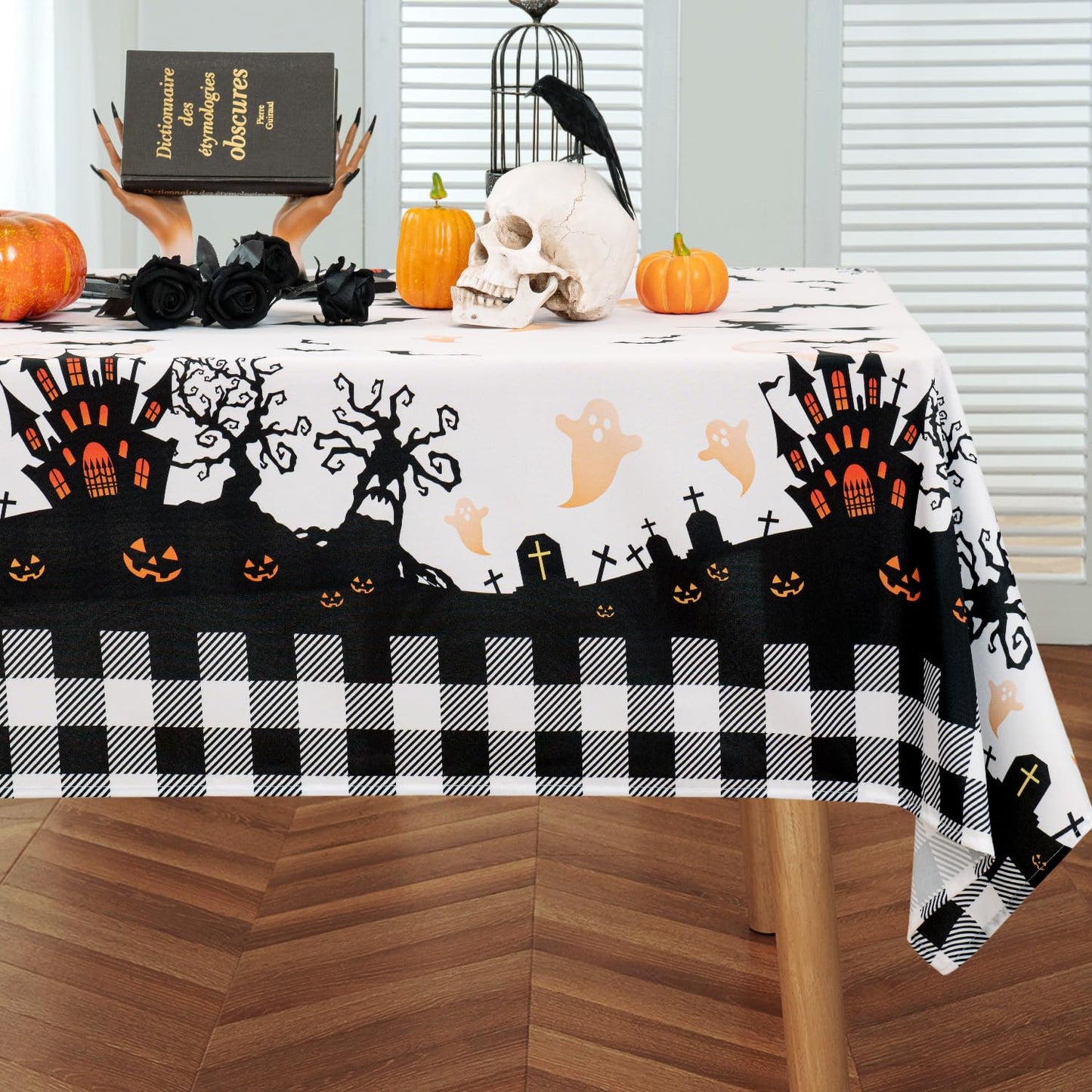 MikiUp Halloween Tablecloth Castle Ghost Decorative Rectangle Table Cloth Holiday Fabric Table Cover for Party Picnic Dinner Decor Black 60 x 84 Inch