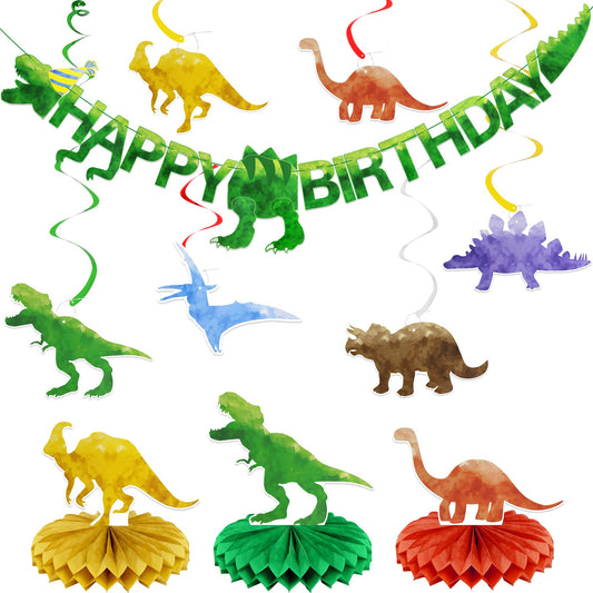 Dinosaur Watercolor Birthday Party Decoration Set