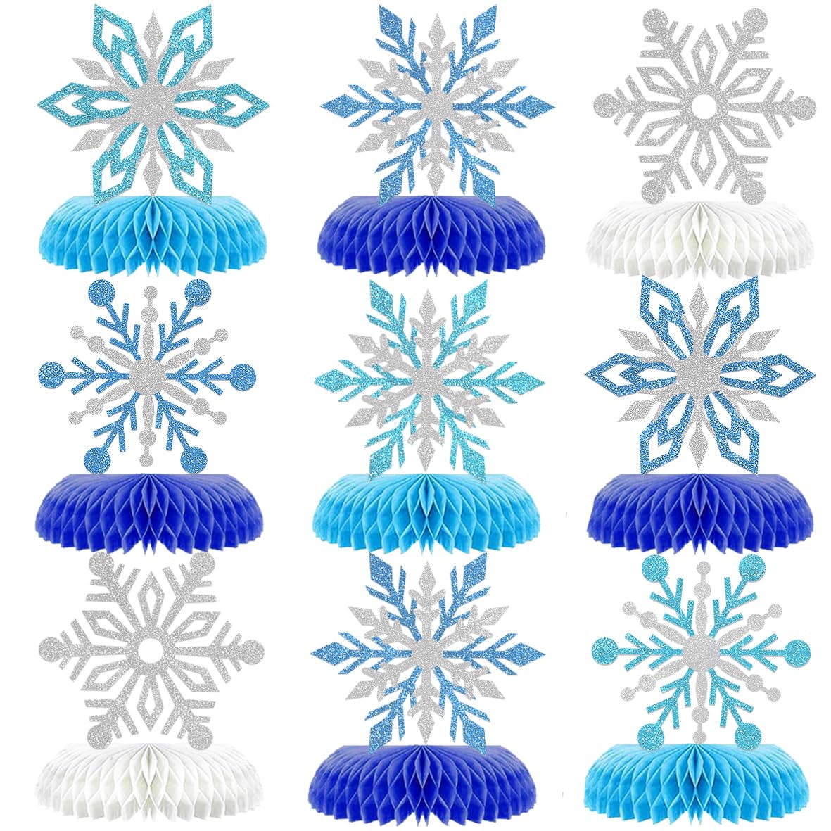 Winter Wonderland Snowflake Honeycomb Table Centrepieces – 9 Piece