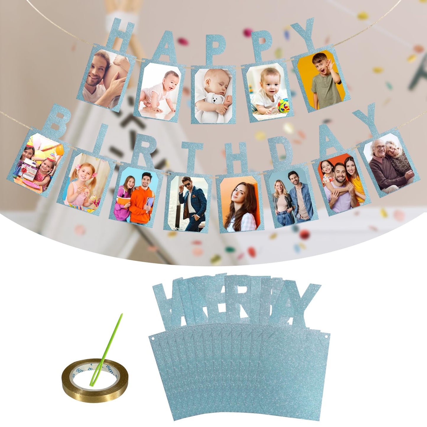 Avlovasd Birthday Photo Banner Suitable for Kids and Adults Birthday Party Decoration Annual Milestone Blue Happy Birthday Banner (blue)