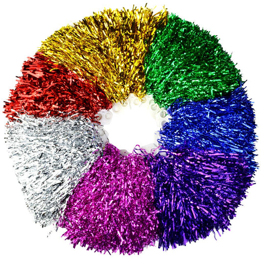 Metallic Foil Cheerleading Pom Poms – 14 Pack, 7 Colours