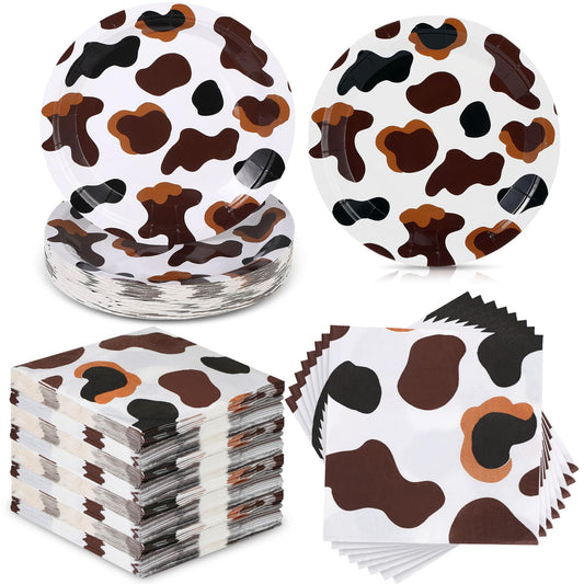 Cow Print Plates & Napkins – 120 Piece, Farm Theme
