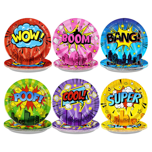 Superhero Colourful Disposable Party Plates 9 Inch – 60 Pack