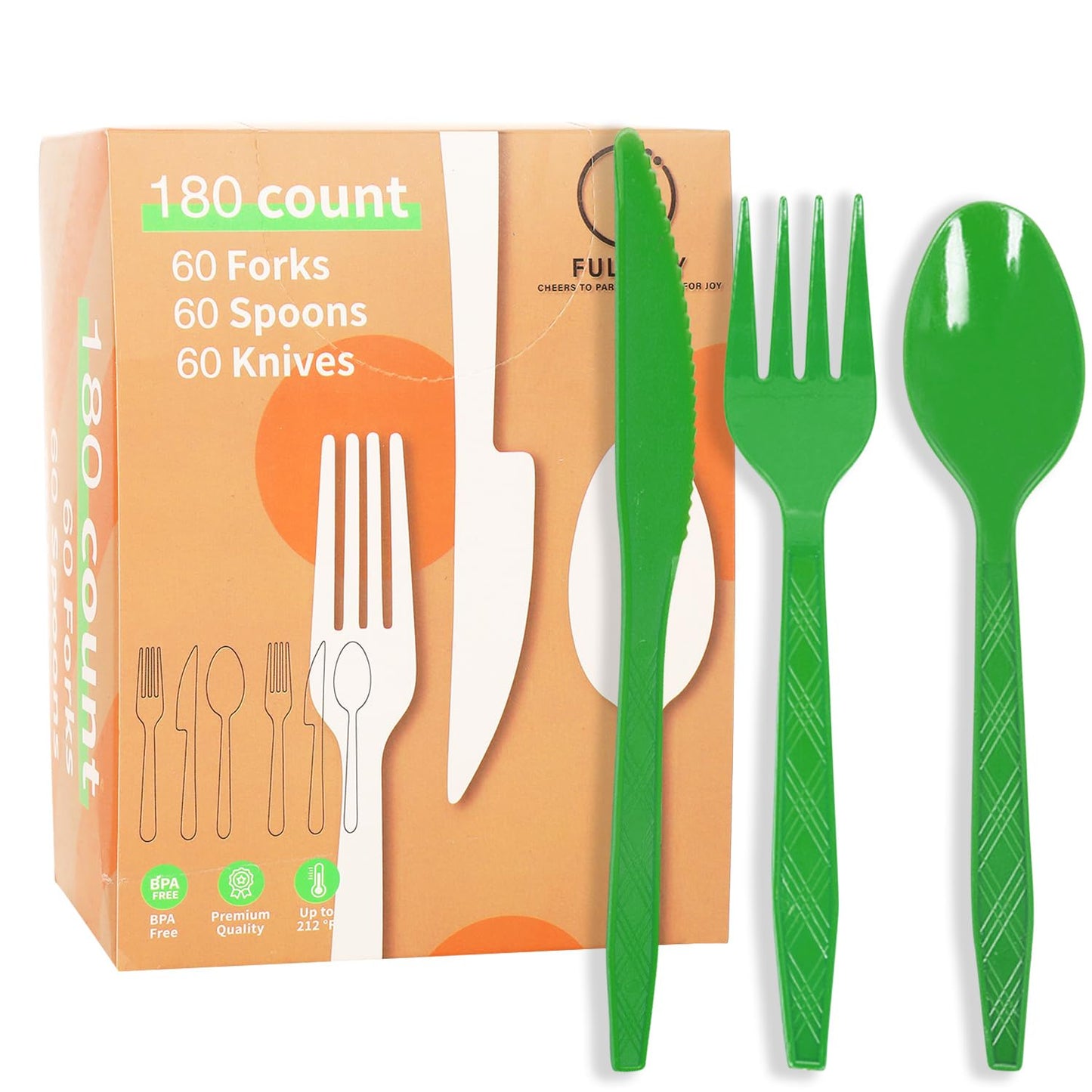 Green Heavy Duty Plastic Party Silverware Set – 180 Piece