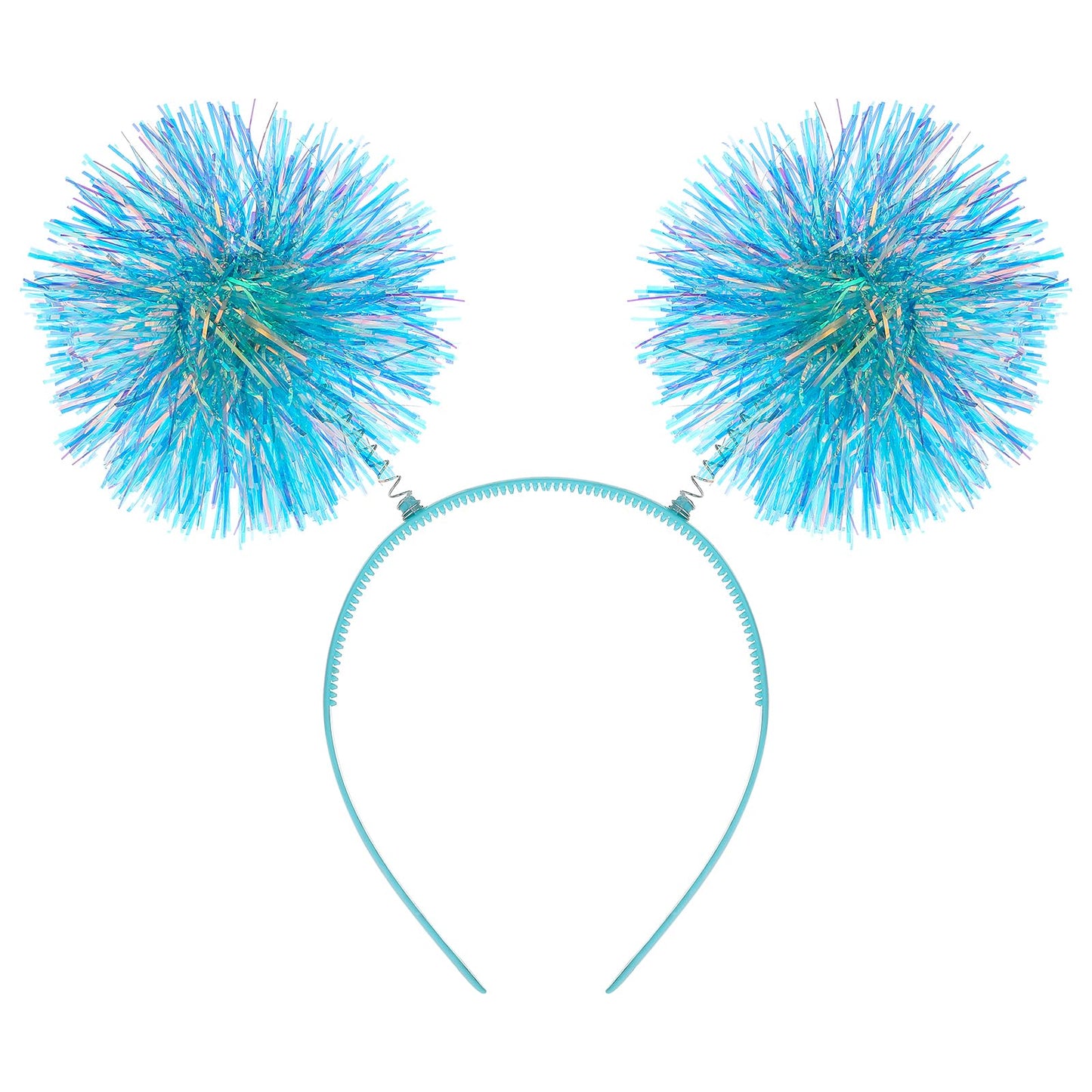 Blue Foil Tinsel Pom Pom Party Headband for Women & Girls