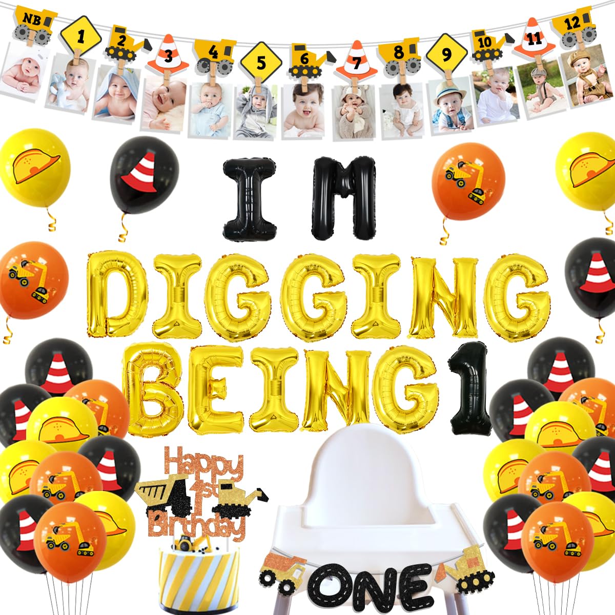 Construction 1st Birthday Party Decoration Set