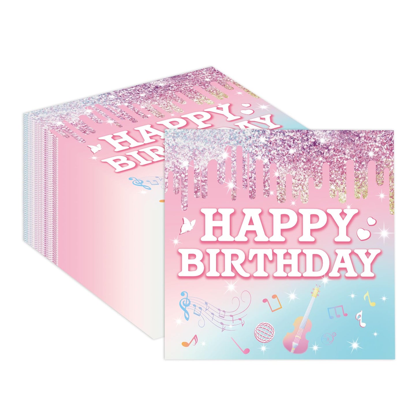 50PCS Happy Birthday Paper Napkins 13 x 13 Inches Luncheon Napkins Cocktail Napkins Disposable Pink Music Theme Decorations Supplies for Kids Birthday Baby Shower Party