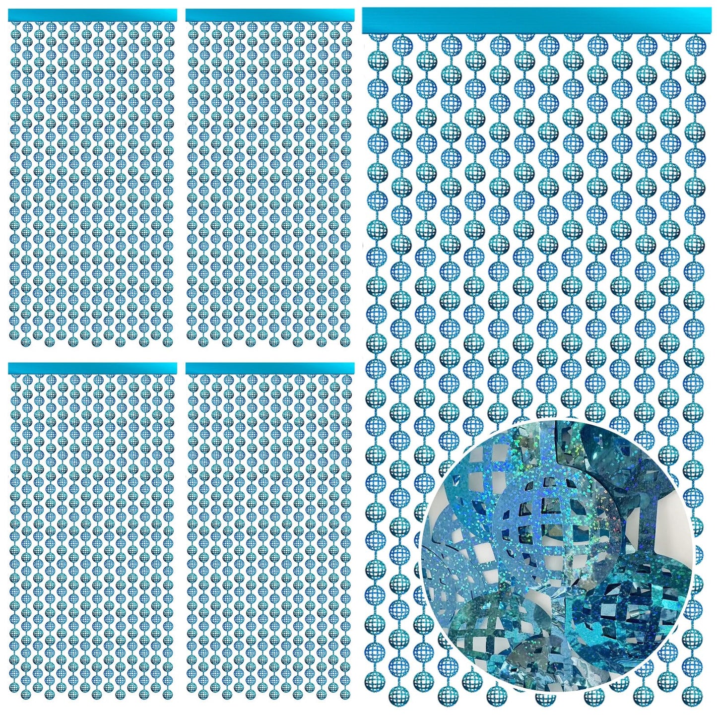 Blue Disco Ball Foil Fringe Curtain Backdrops - 5 ct