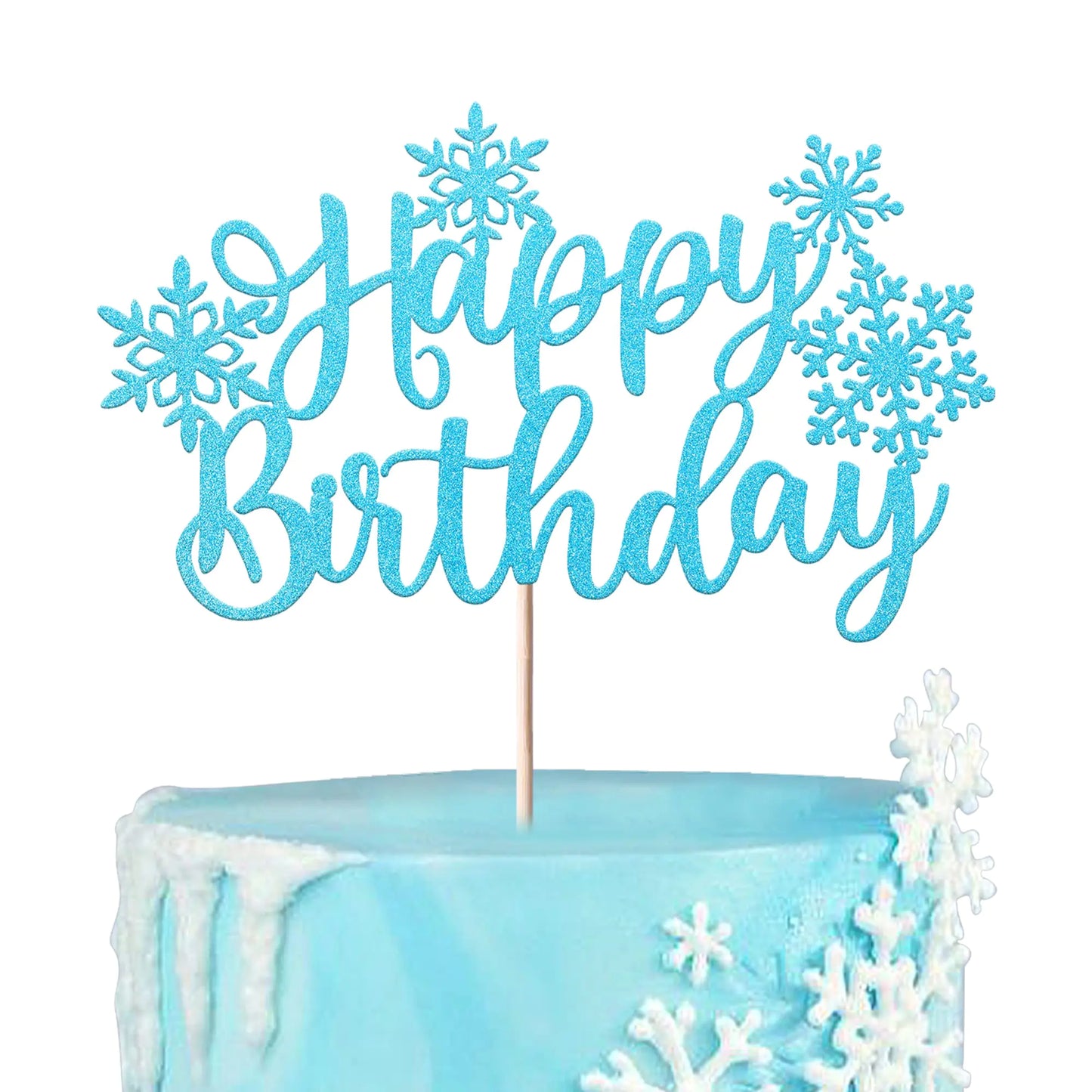 Blue Snowflake Happy Birthday Cake Topper