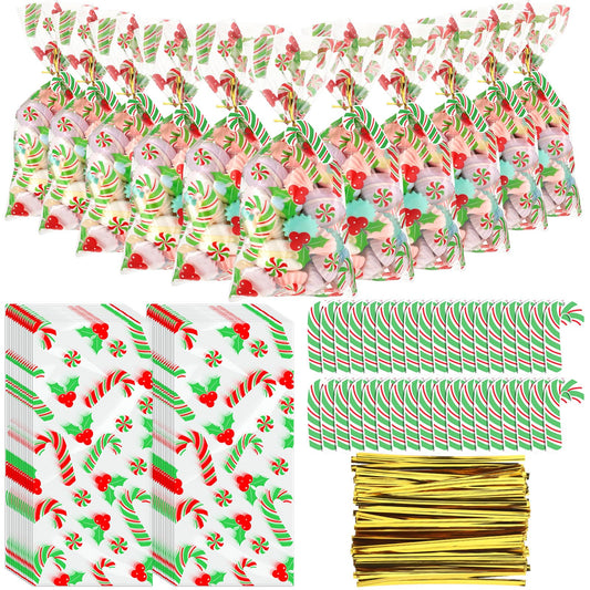 Christmas Candy Cane Cellophane Treat Bags – 150 Set