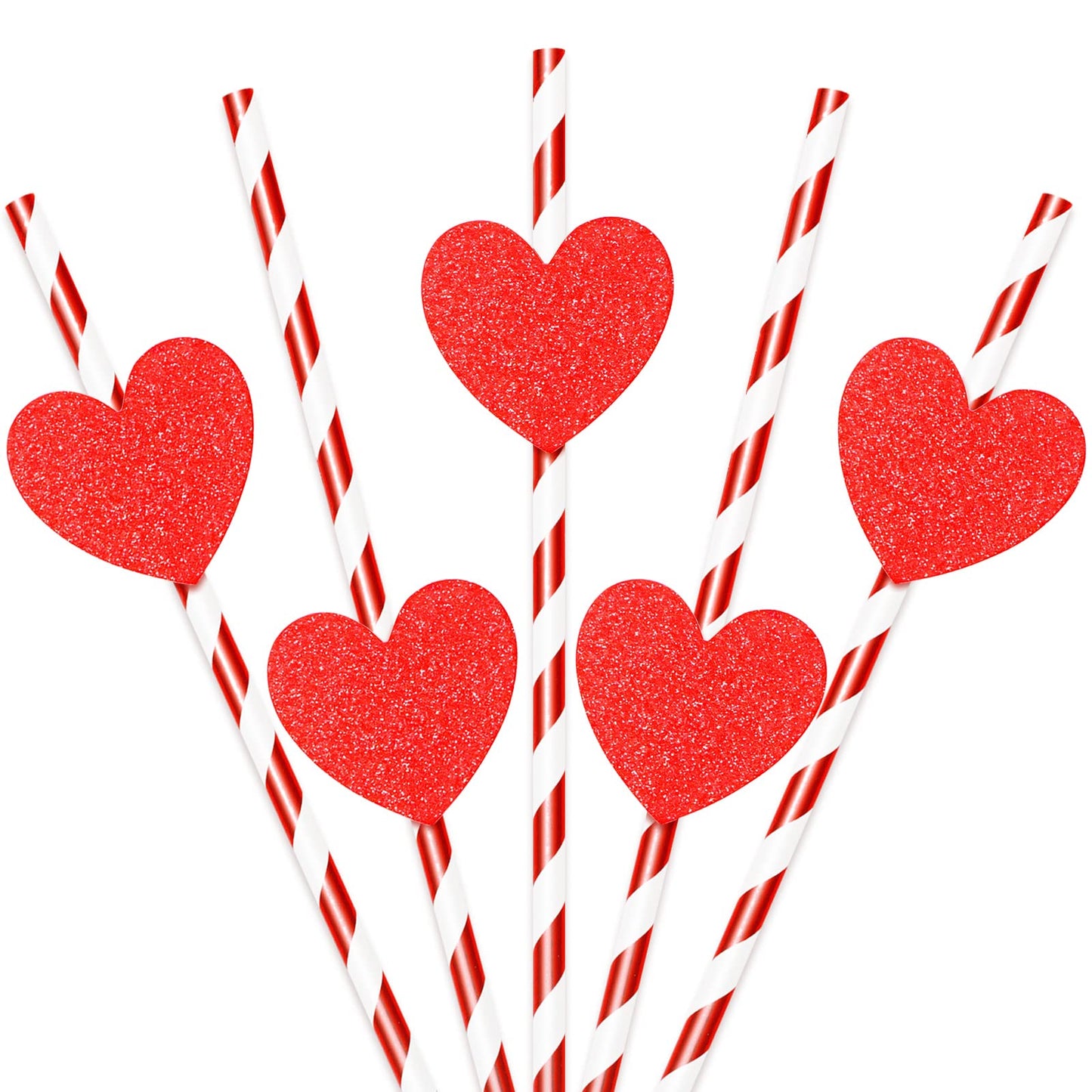 Valentine's Day Red Glitter Heart Paper Straws