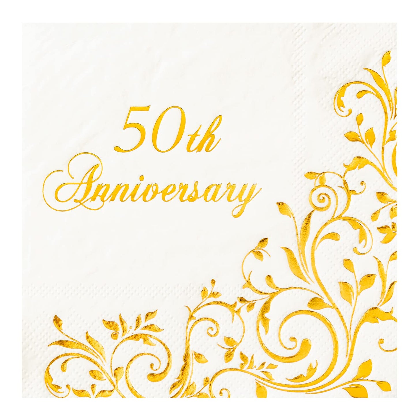 Crisky Gold Foil 50th Anniversary Cocktail Napkins for Golden Wedding Party Decoration 3-Ply Disposable Beverage Dessert Napkins 50 Counts