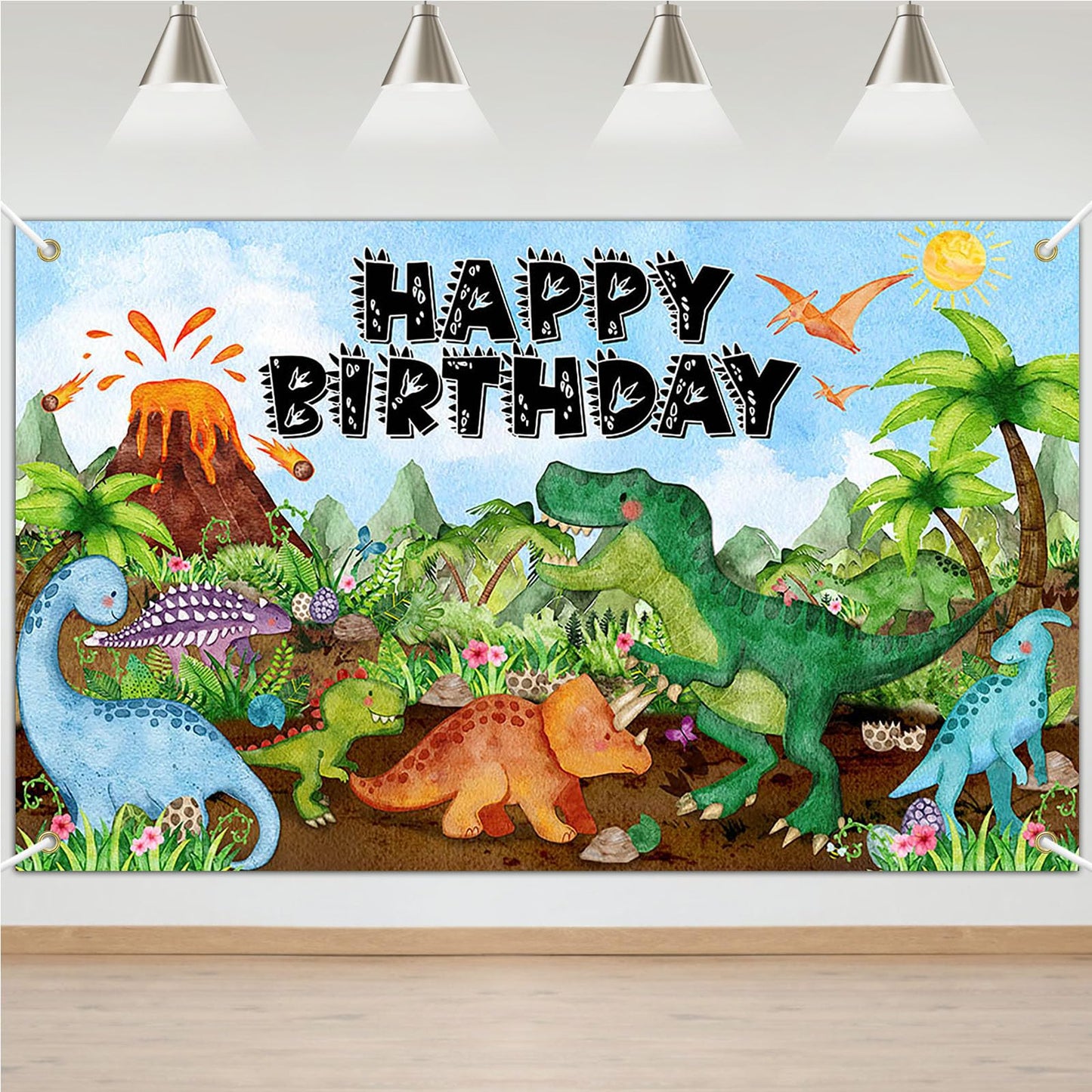 Dinosaur Watercolour Birthday Party Banner Backdrop