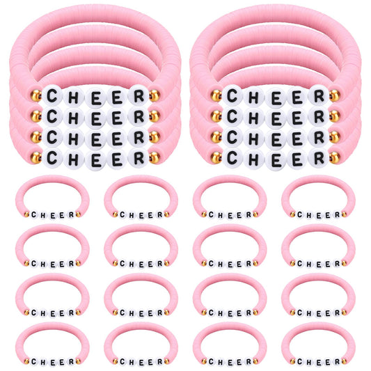 Cheerleader Pink Clay Bead CHEER Bracelets Party Favours – 24 Pack
