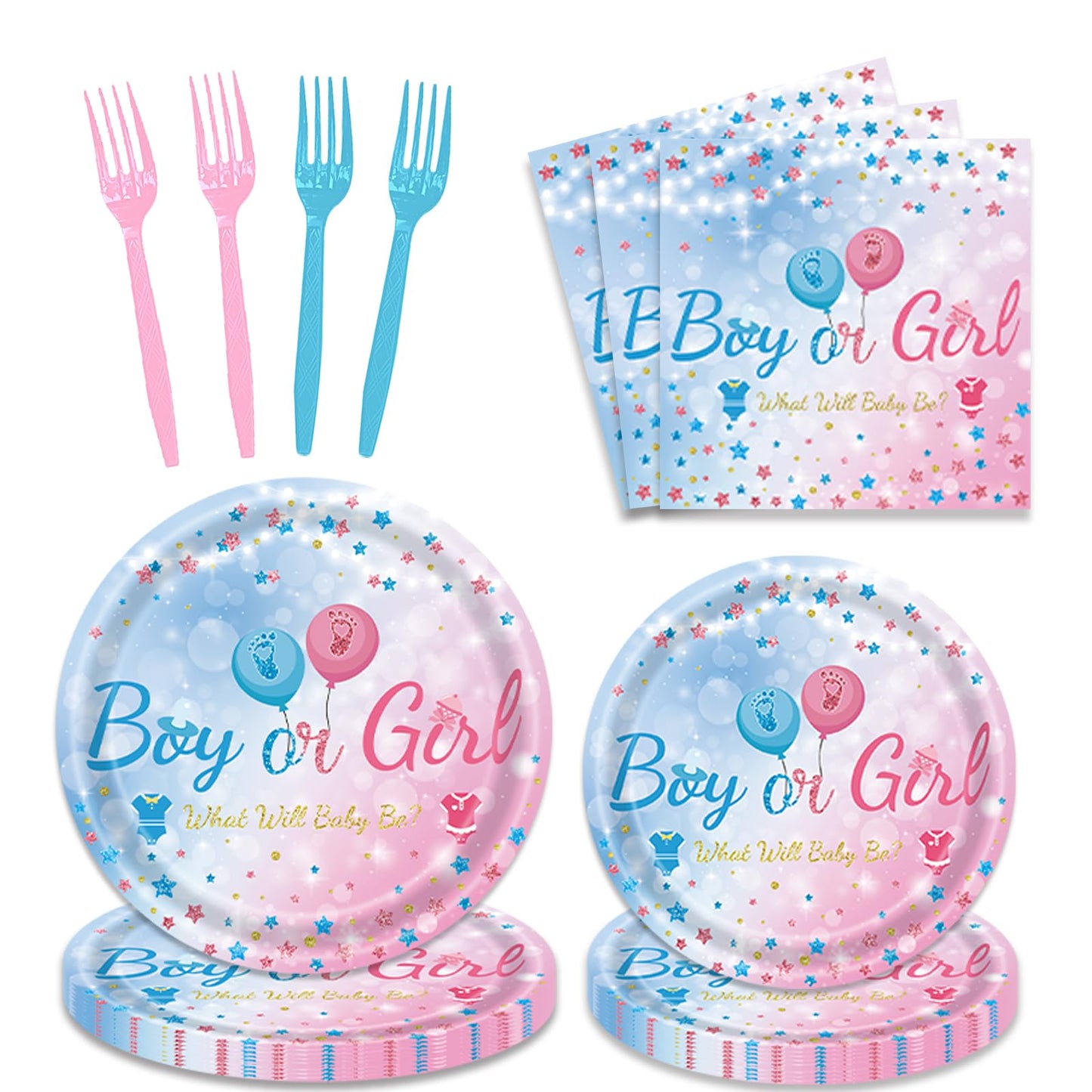 Gender Reveal Party Tableware Set – 96 Piece, Serves 24