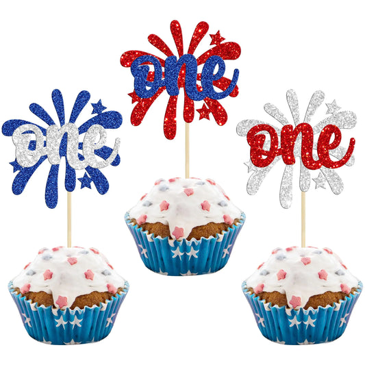 Patriotic First Birthday Cupcake Toppers