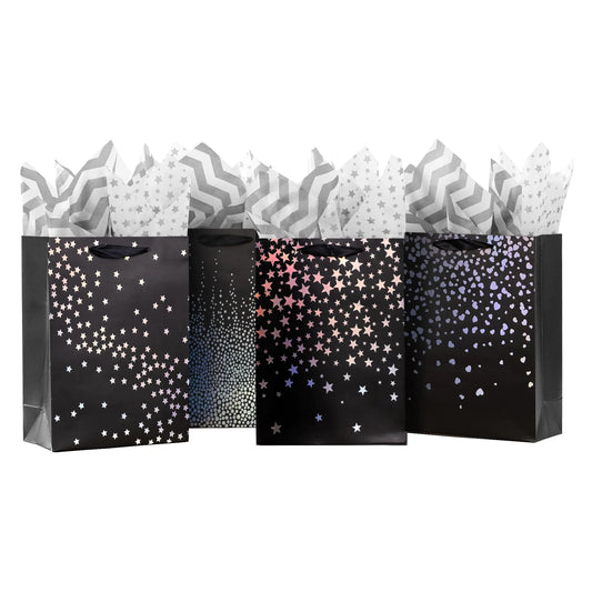 Classic Black Foil Gift Bags 4-Pack