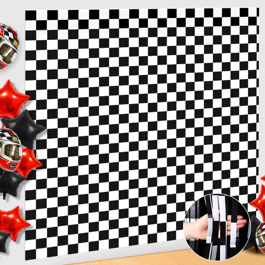 Race Car Checkered Foil Fringe Backdrop Curtains – 2 Pack