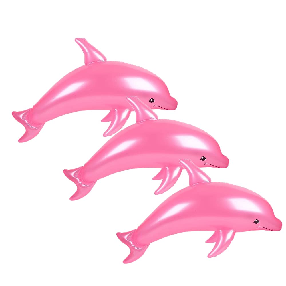 Huge 40" Pearlized Dolphin INFLATE Inflatable Pool Toy Beach Poolside Aquatic Themed Decor Birthday Party Buffet Table Decoration (Pink - 3 Pack)