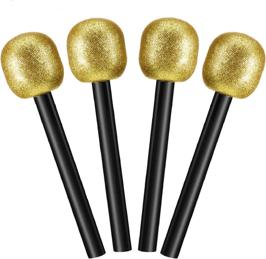 Yaomiao 4 Pcs Fake Microphone for Kids Plastic Bling Glitter Microphone Prop Sparkly Popular Singer Party Favors for Cosplay Party Supplies Disco Stage Party Favors(Gold)