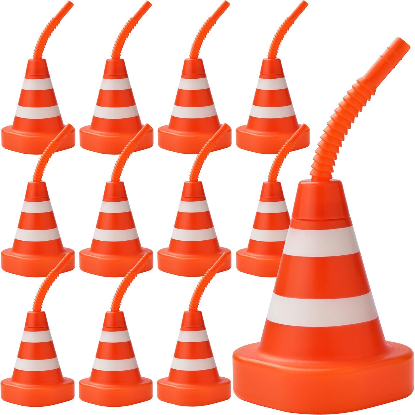 Construction Cone Party Cups with Straws Set