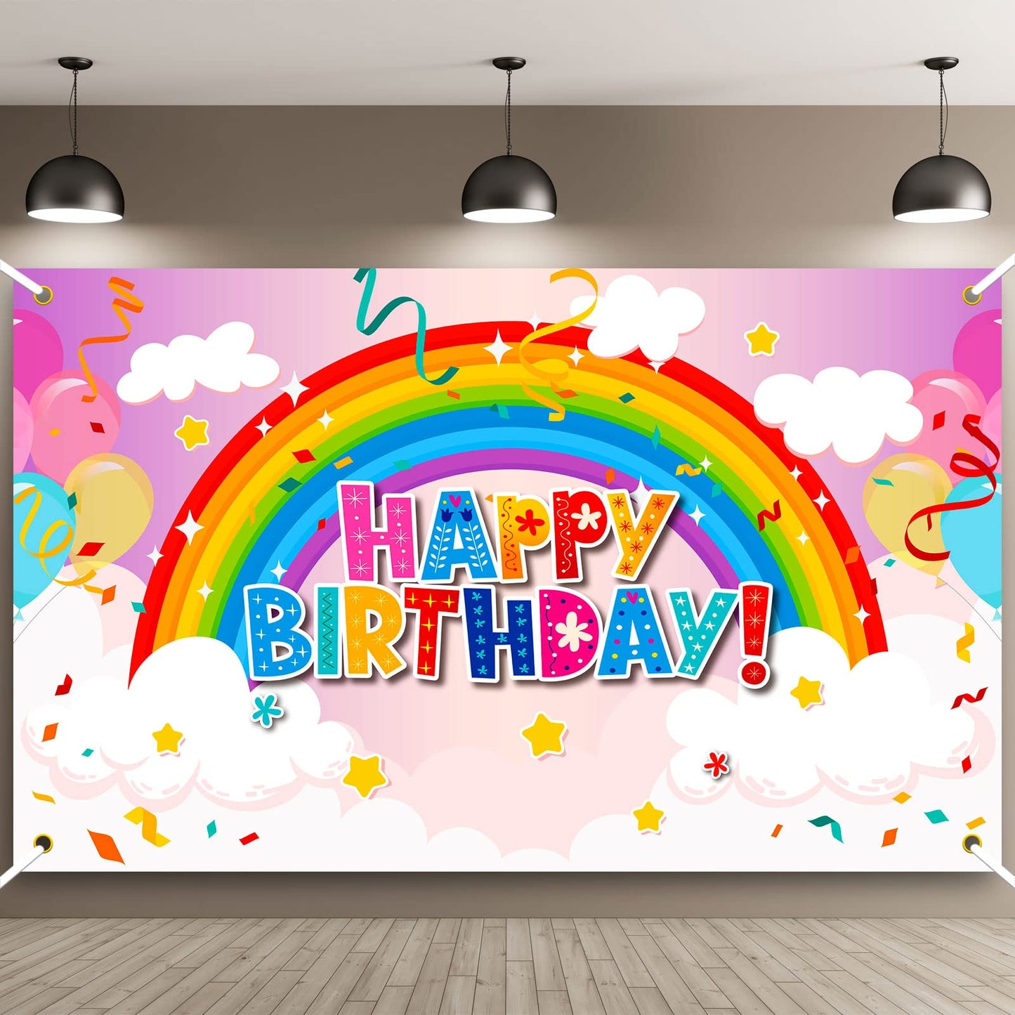 Rainbow Birthday Party Backdrop – 71 x 44 Inch