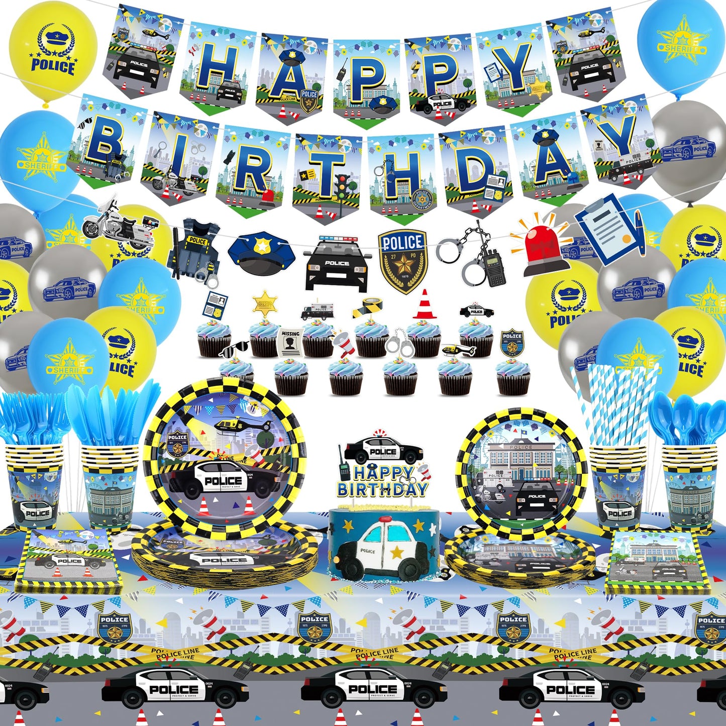 Police Birthday Party Supplies Complete Set – Serves 20