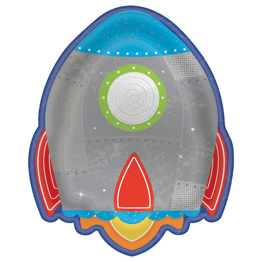 Rocket-Shaped Party Plates 7 Inch – 8 Pack, Space Birthday Theme