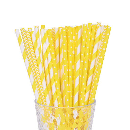Yellow Assorted Paper Straws - 100 ct