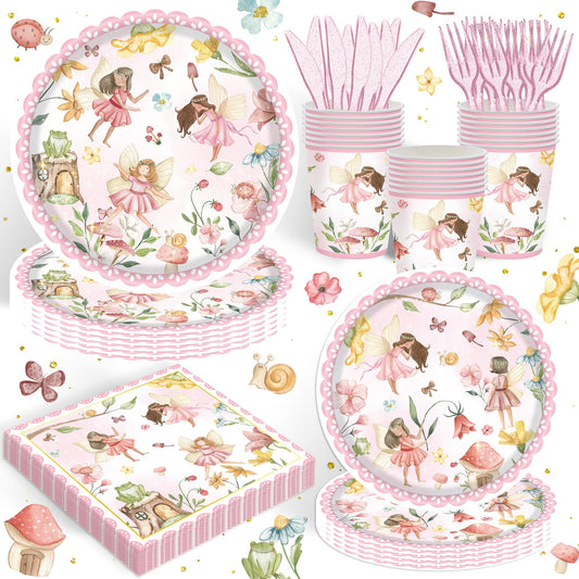 Enchanted Fairy Garden Party Tableware Set – 120 Piece, Serves 20