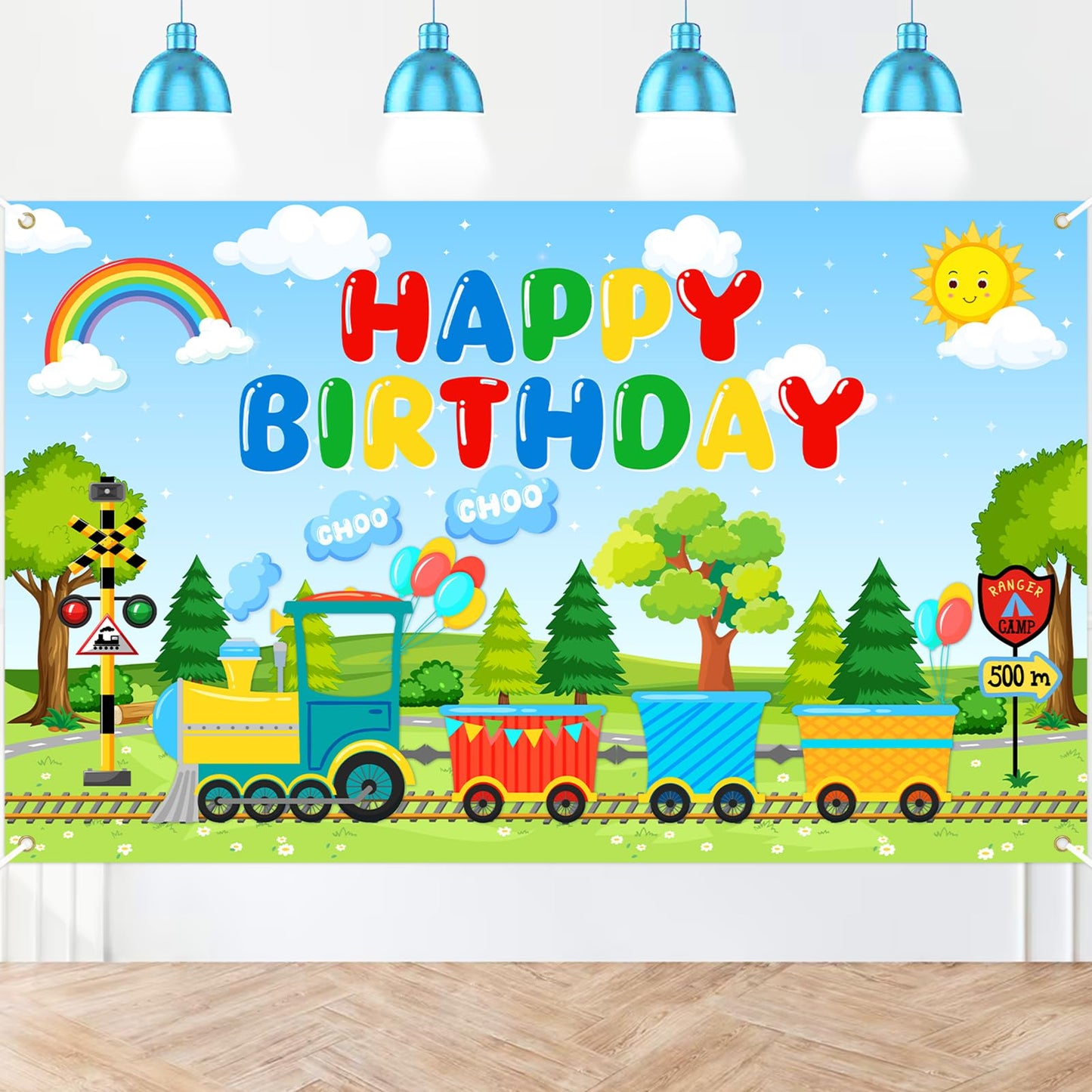 Train Theme Birthday Banner – 70.8 x 43.3 Inch
