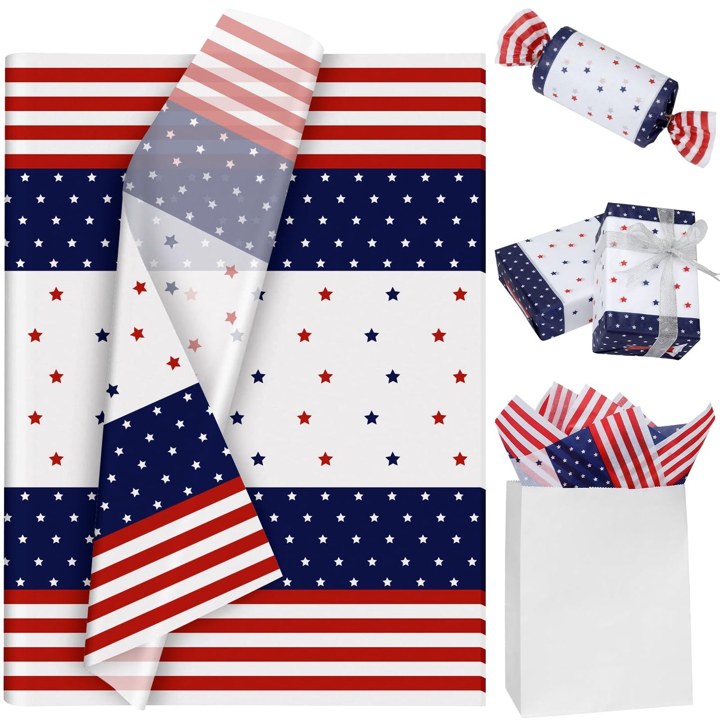 Patriotic Red White Blue Star Tissue Paper - 35 Sheets