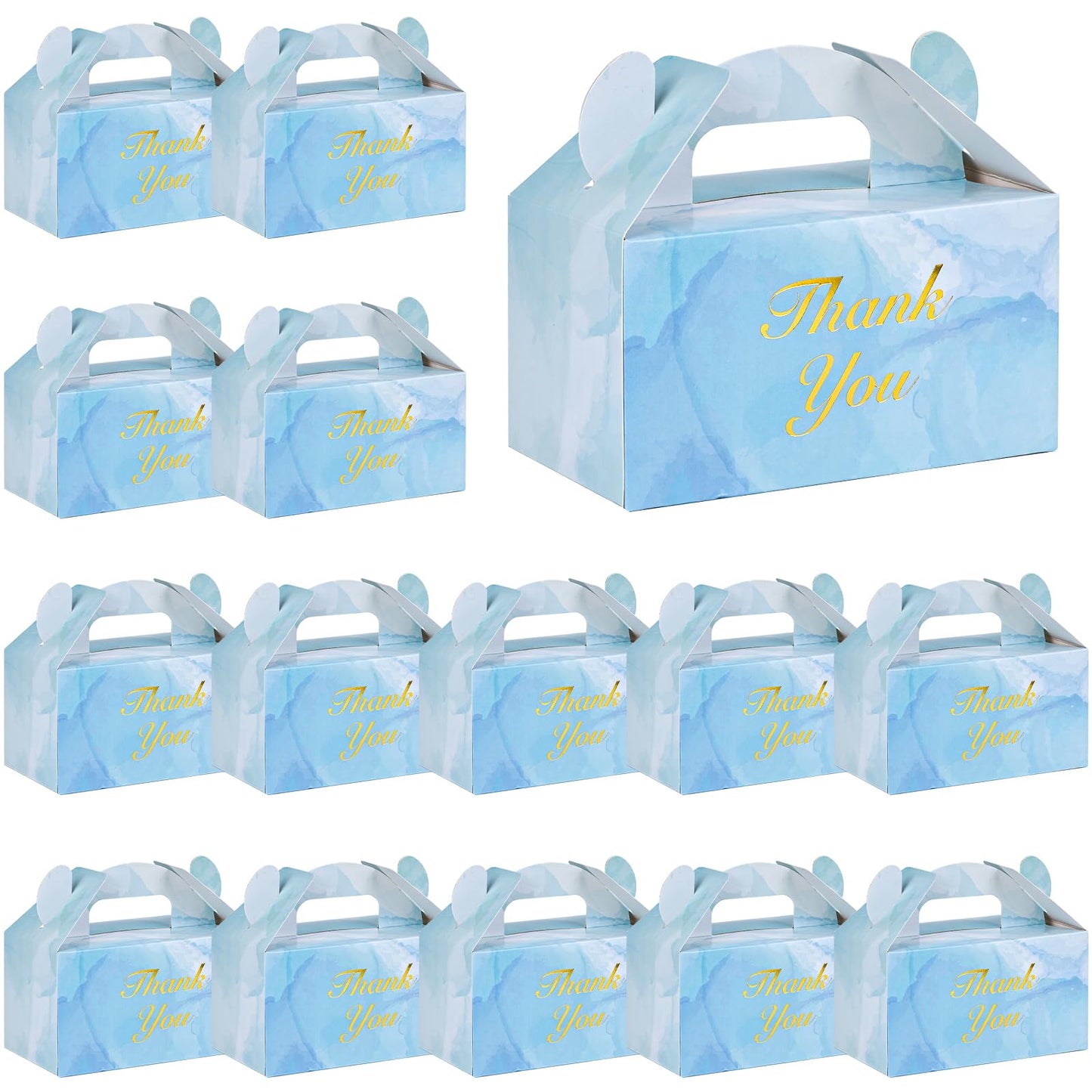 Mini Blue Marbleized Gable Party Favour Boxes – 16 Pack