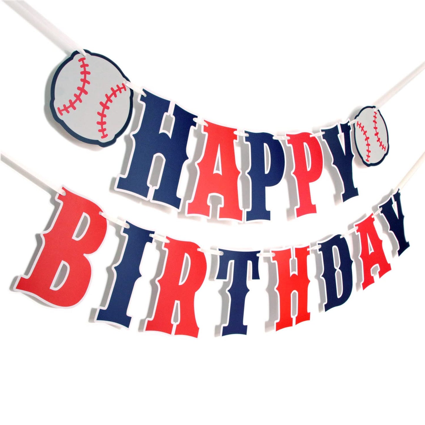 Baseball Happy Birthday Banner – Navy Blue, Red & White