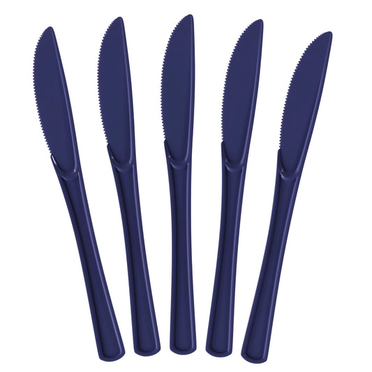 Exquisite Disposable Navy Plastic Knives 100 Pcs - Heavy Duty Navy Plastic Disposable Cutlery - Navy Disposable Flatware Navy Plastic Silverware Plastic Knives Navy