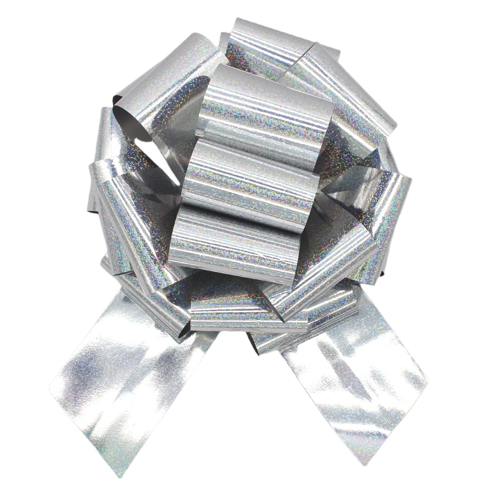 1Pcs 12 Inch Giant Large Pull Bow Big Christmas Metallic BowBig Gift Bow for appliancesBikesTable Decorations and Party Events (Silver)