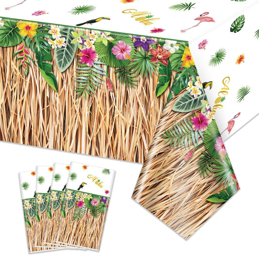 Hawaiian Luau Grass Plastic Tablecloth – 4 Pack