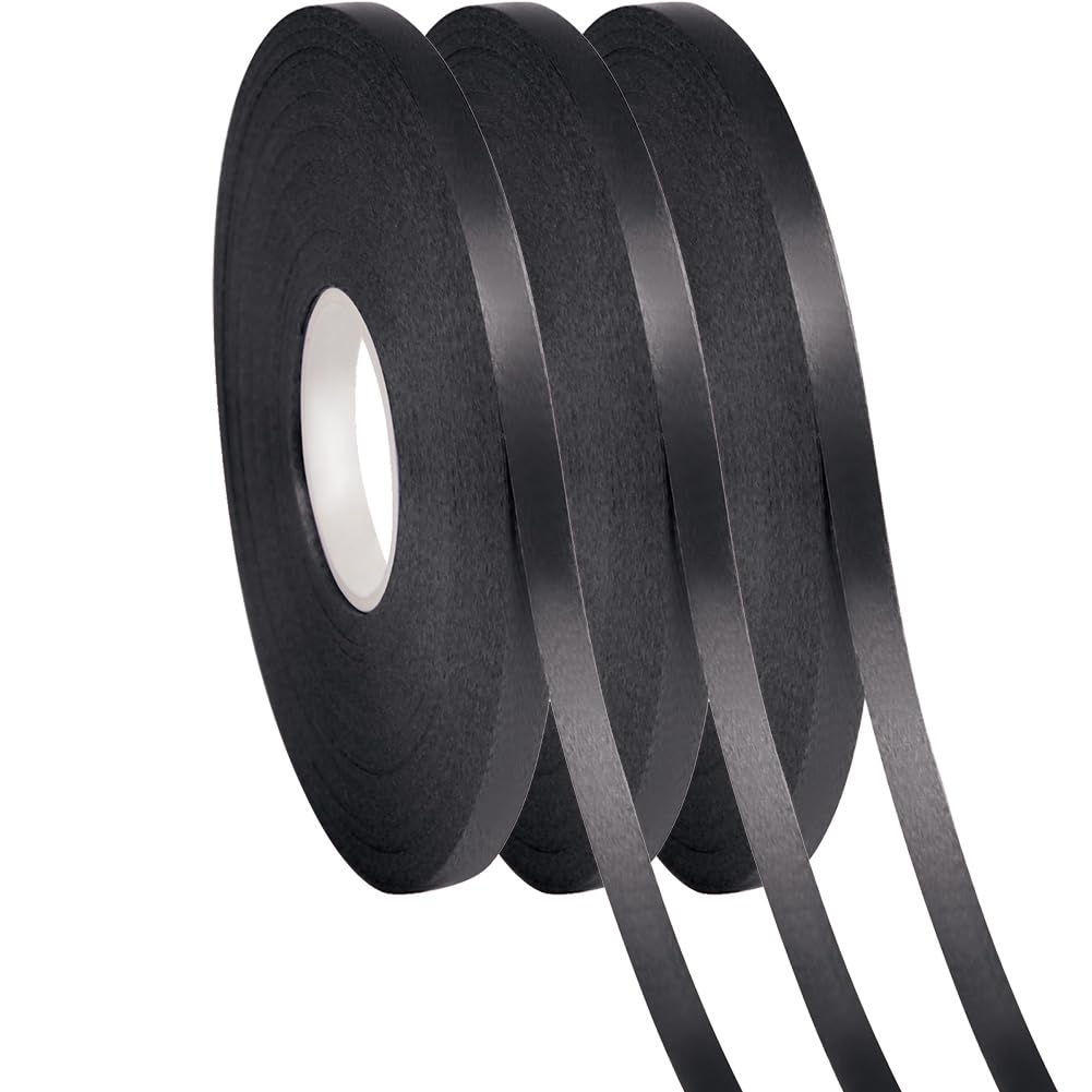 3 Rolls Black Curling Ribbon for Gift Wrapping for Bows BouquetWeddingFloral Arrangement 01 Black 3/16 Inch