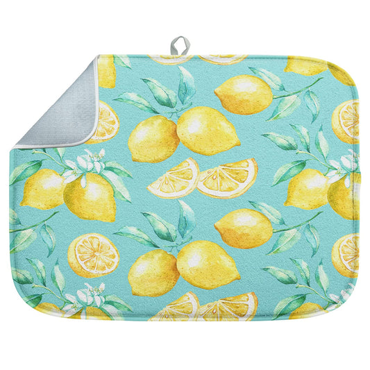 Sanwarm Absorbent Dish Drying Mat Watercolor Lemons Yellow Fruit Lime Microfiber Pad for Kitchen Counter Coffee Bar Decor Heat Resistant and Reversible 16" x 18"