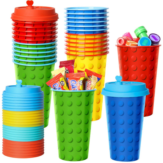 Building Blocks Party Cups with Lids 16oz – 24 Pack