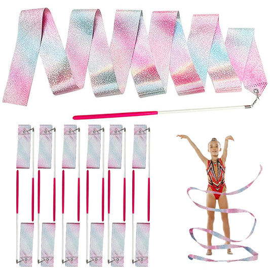 12 Pcs Sparkling Dance Ribbons Rhythmic Gymnastics Birthday Party Decorations Dance Ribbon Streamer with Wand Twirling Ribbons for Girls Adults Talent Shows Artistic Dancing Training (12PC Sparkling)