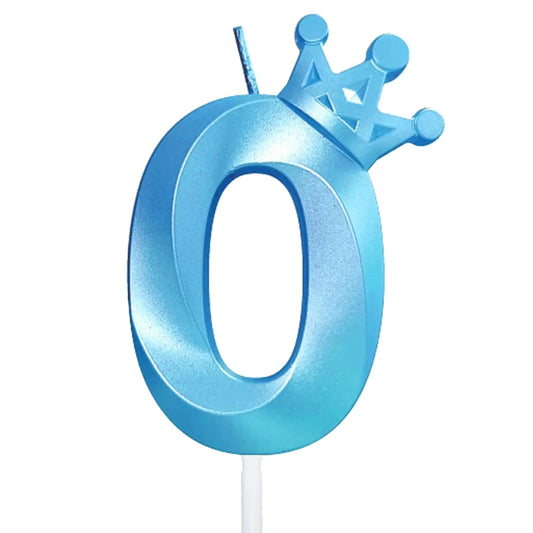 Blue Number 0 Crown Birthday Candle – 3D Royal Cake Topper