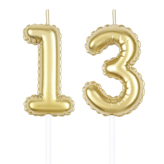 Gold Balloon Number 13 Birthday Candles – Cake Topper Set