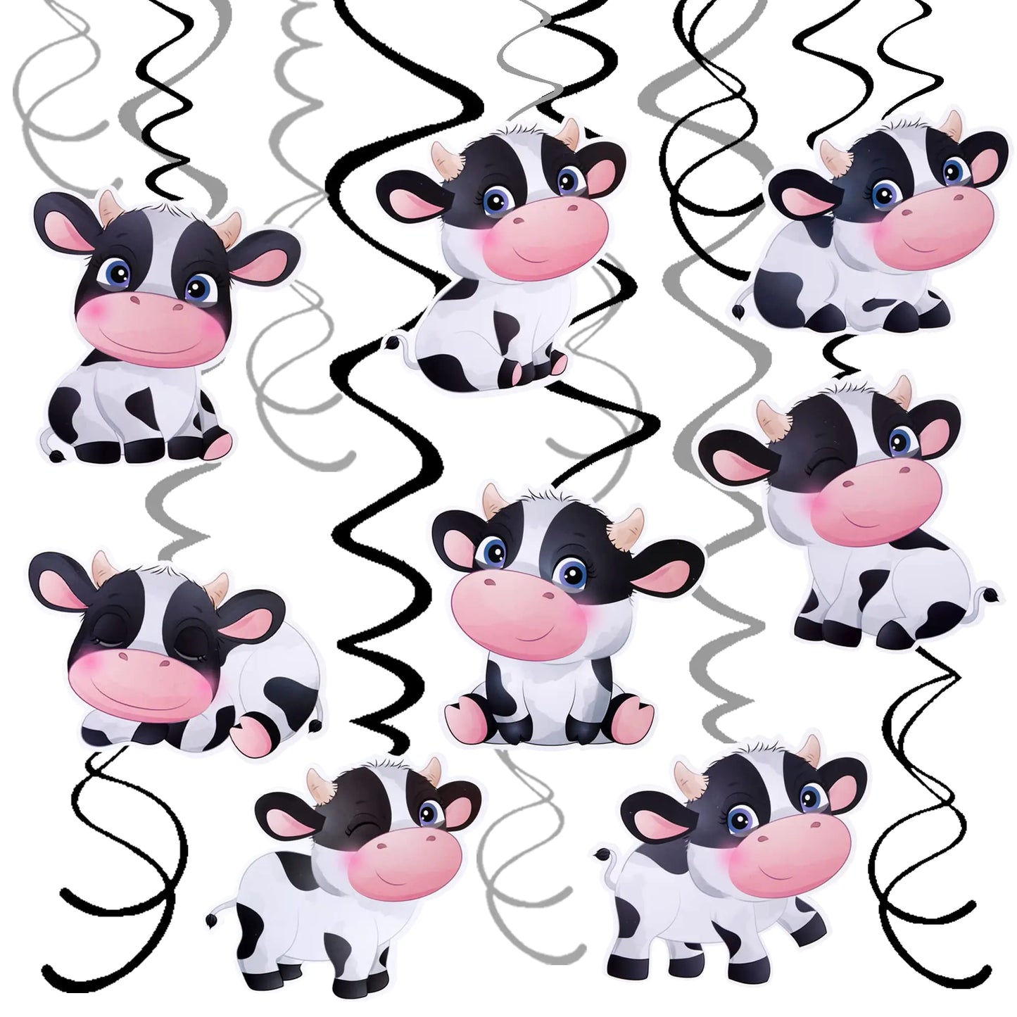 Cow Print Party Hanging Swirl Decorations - 15 ct