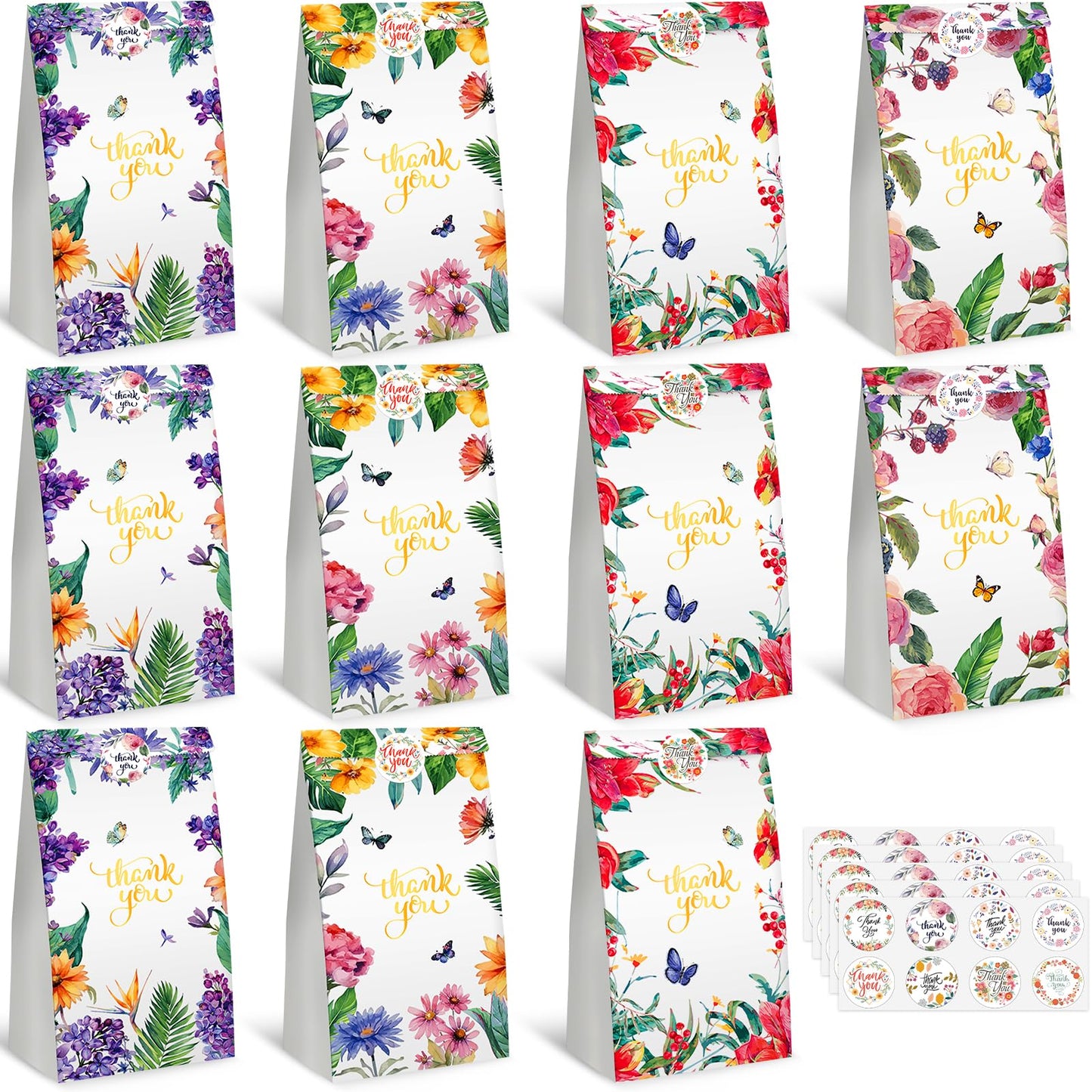 Floral Design Thank You Gift Bags – 36 Pack