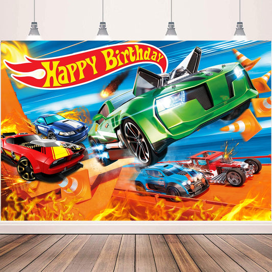 Race Car Birthday Party Photo Backdrop Banner – 5 x 3 Ft