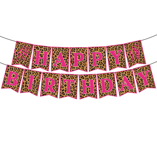 Pink Jungle Animal Happy Birthday Banner Set - 13 ct