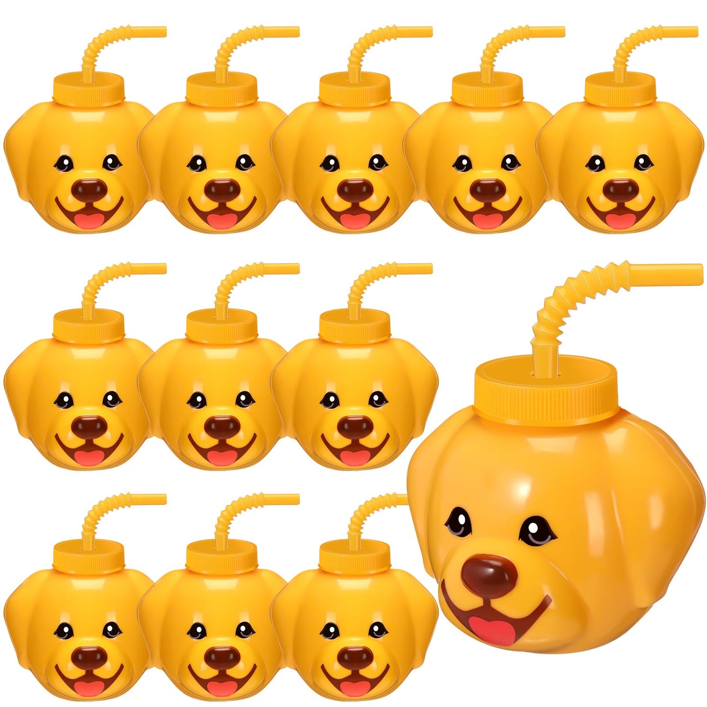 Golden Retriever Shaped 10oz Party Cups with Lids & Straws – 12 Pack